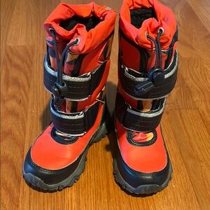 Lands' End Black and Orange Rain & Snow Boots with Velcro Straps